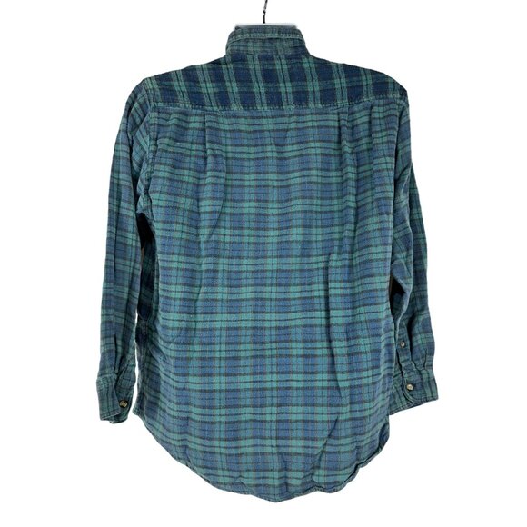 Herringbone Naturals Mens Plaid Flannel Button Up Medium Cotton Shirt Blue Green - Picture 9 of 9
